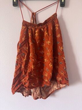 No Boundaries Rust Floral Spaghetti-Strap Tank Top